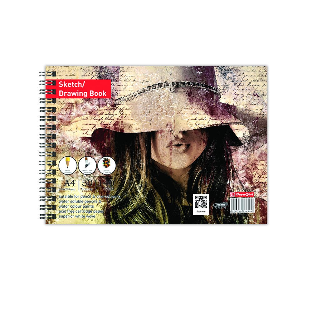 PaperClub  - A4 Artist Sketch Book - Professional Artist Sketchbook, with Back Support- 140 GSM- 50 Sheet- (Matte Finished Cover) Set Of 4